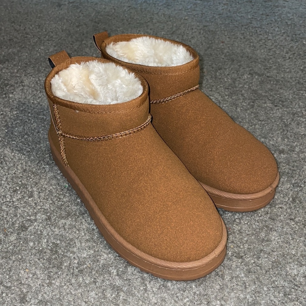 Brown fur lined booties (UGG inspired)